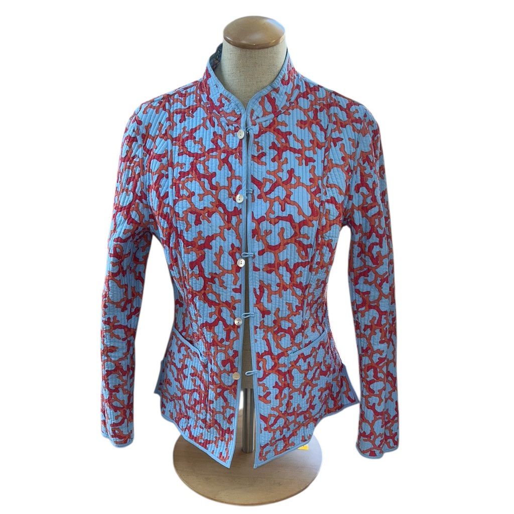 J. Mclaughlin Silk Cotton Quilted Reversible Coral Starfish Jacket S